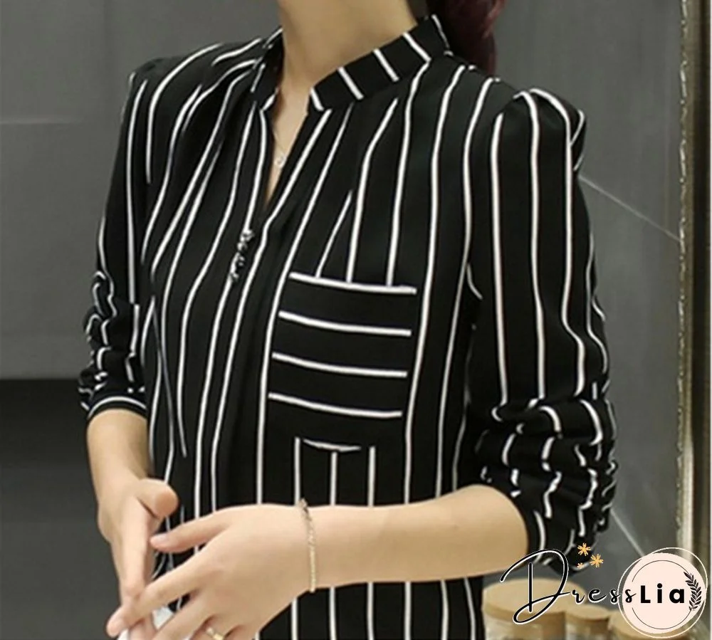 Women Blouses Plus Size Temperament Thin Long Sleeved Shirt Pocket Lapel Loose Chiffon Top