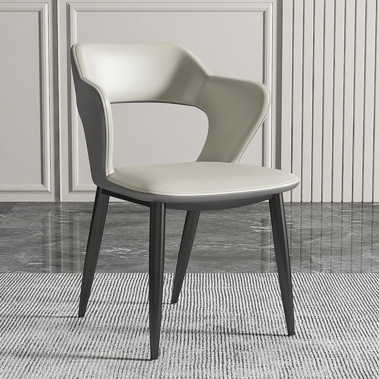 Homemys Modern Dining Chair Napa Leather Upholstered With Carbon Stainless Steel Leg