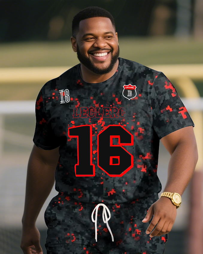 Men's Plus Size Charles Leclerc Camo Ferrari F1 Football T-Shirt Shorts Suit