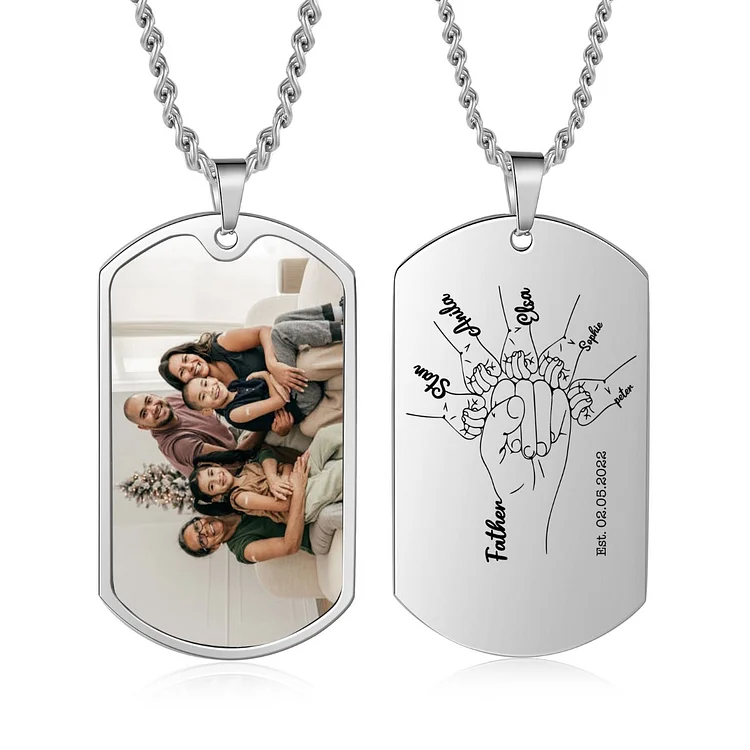 Custom Fist Bump Family Necklace with 5 Kids' Names Personalized Photo Dog Tag Necklace Father's Day Gifts