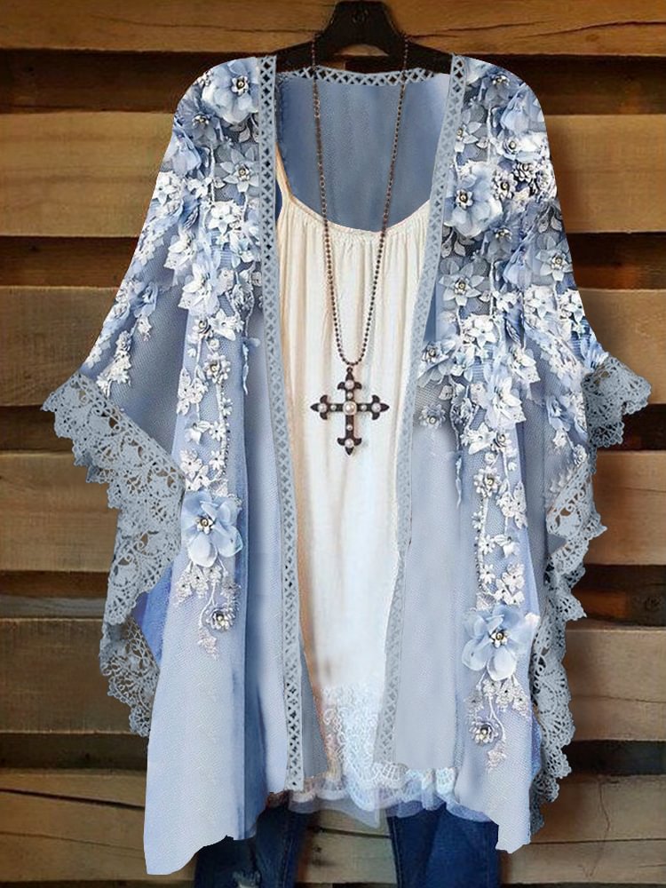 Exclusive Blue Oversized Casual Printed Kimono P178879641