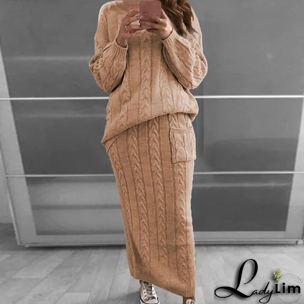 Autumn and winter women's fashion twist sweater suit set