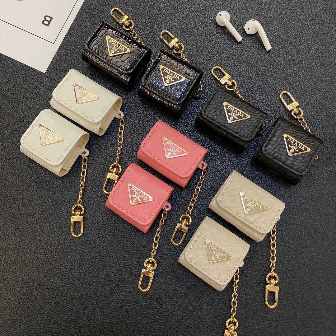 Triangular Metal Label Apple AirPods Leather Case--[GUCCLV]