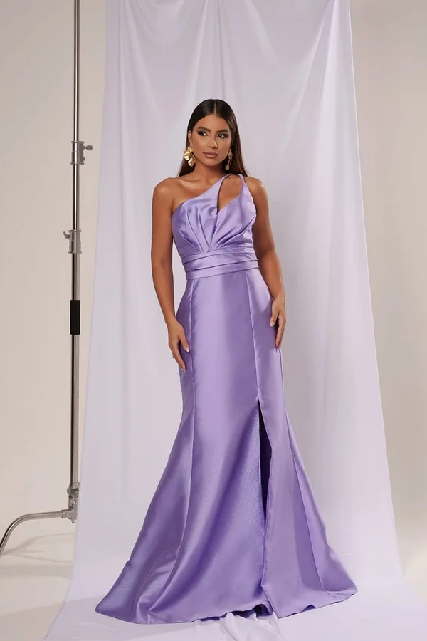 Daisda Purple Sleeveless Halter Straps Mermaid Long Prom Dress