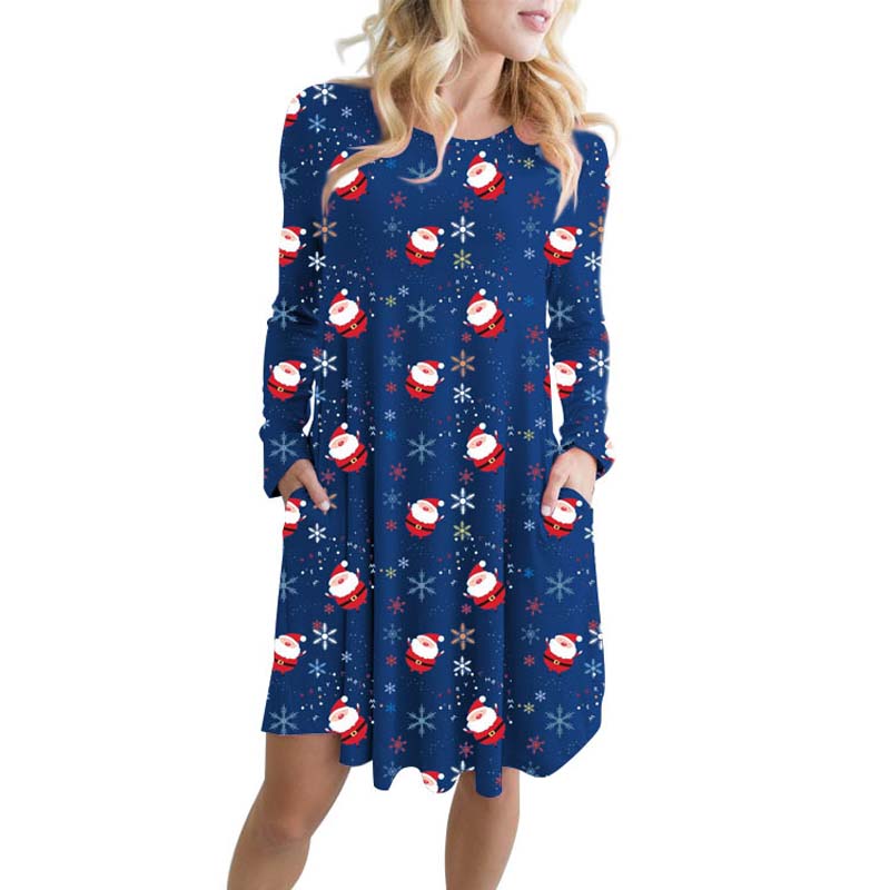 5XL 2020 Large Size Winter Clothes Christmas Party Dresses Woman Snowman Print Sweet A-Line Dress Long Sleeve Loose Casual Dress