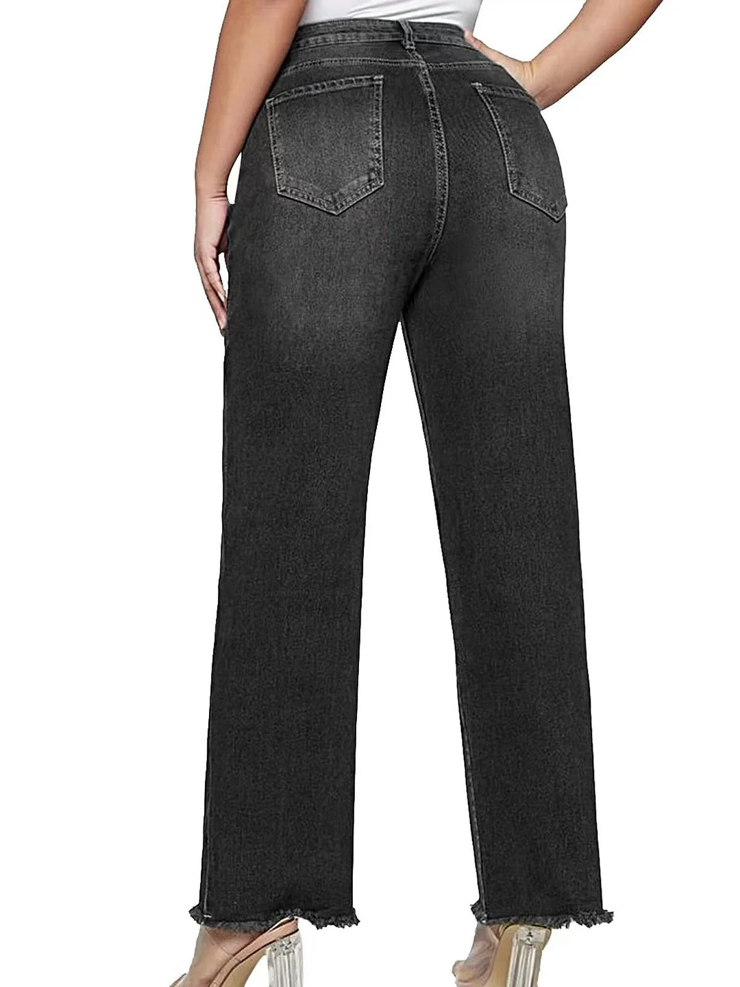 Women plus size clothing Women's Mid-Rise Straight Leg Loose Retro Washed Jeans-Nordswear