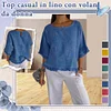 Gioiacombo&trade; Top da donna girocollo a mezza manica in cotone e lino