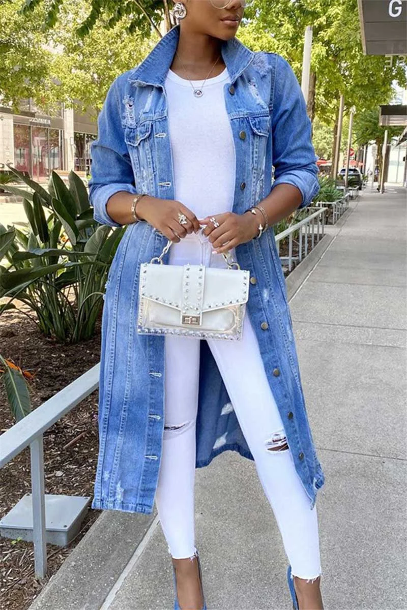 Fashion Casual Turndown Collar Denim Coat