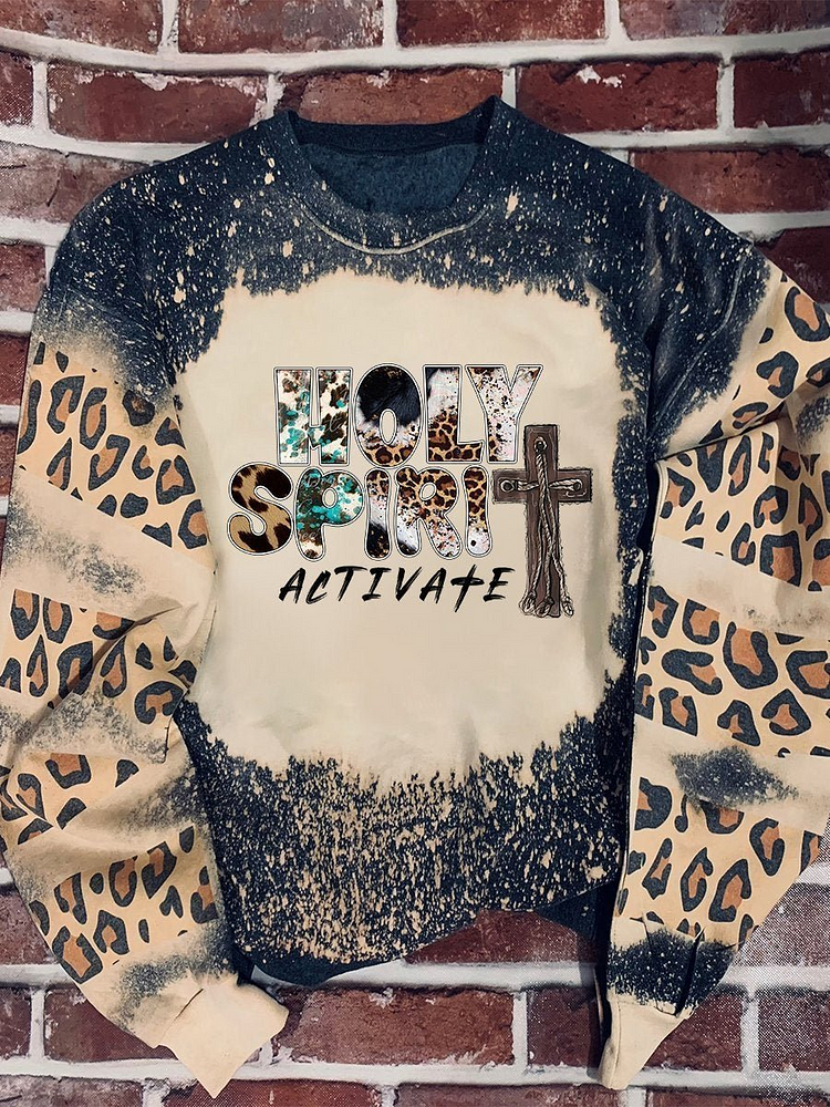 Holy Spirit Activate Leopard Cowhide Leather Print Long Sleeve Sweatshirt