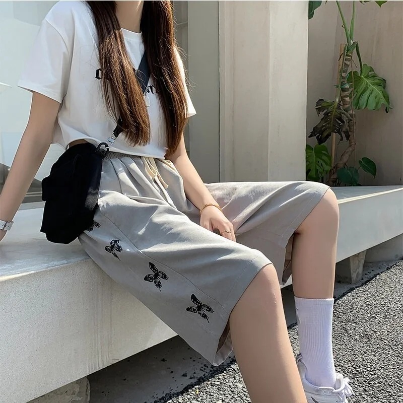Korean Fashion Butterfly High Waist Gray/Black Shorts SP17927
