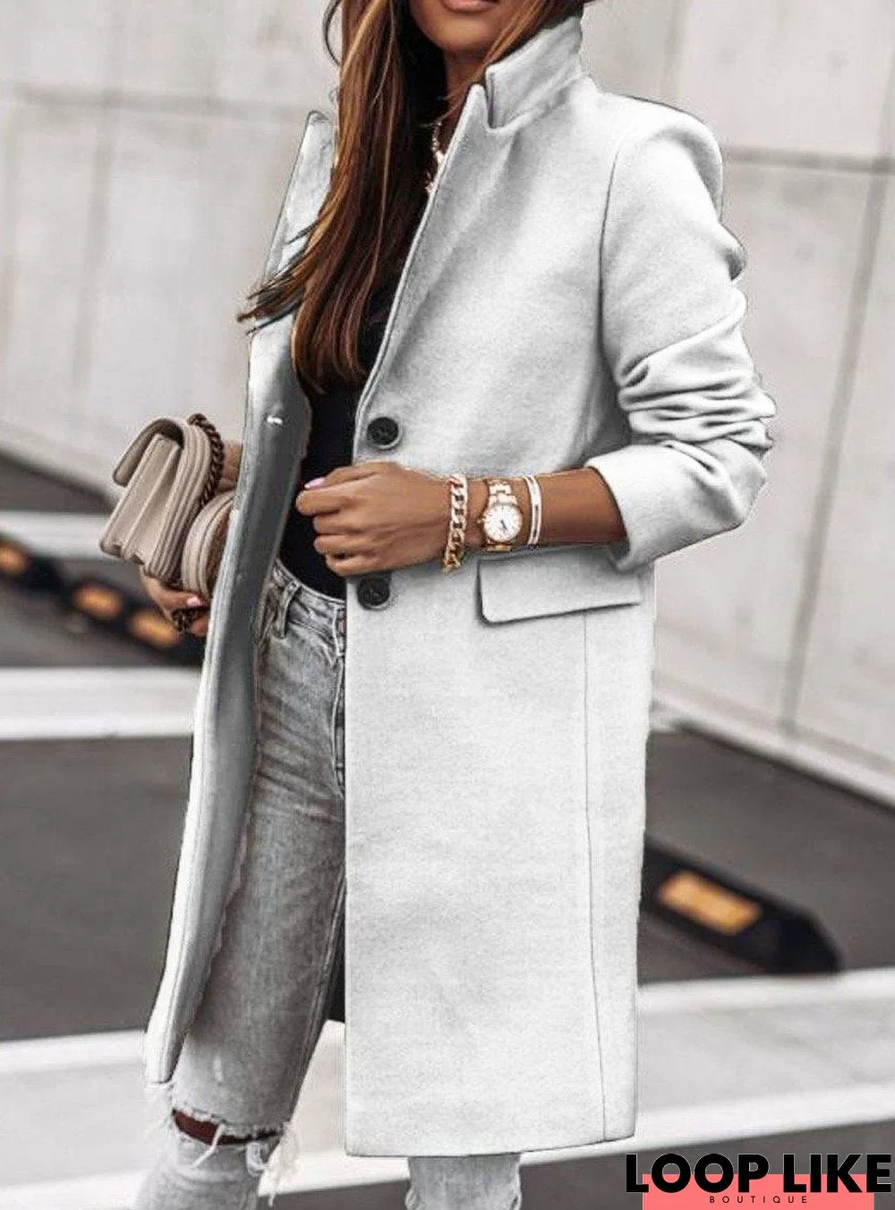Solid Color Casual Loose Cardigan Woolen Coat
