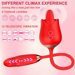 2-in-1 Rose Vibrator – Tongue-Licking and Telescopic Bullet for Dual Stimulation