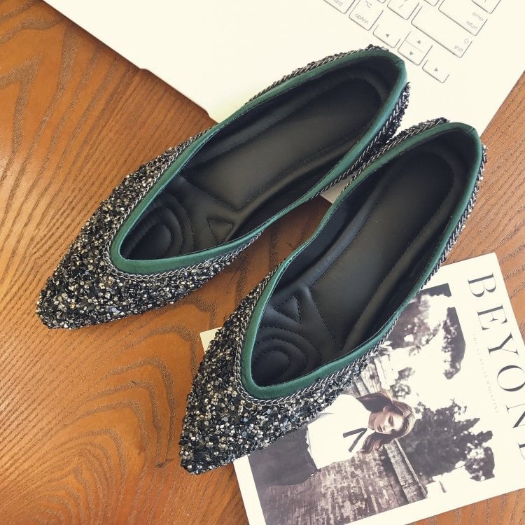 Sequins Flats Pointed Toe Flat Slip-on Shoes-PABIUYOU- Women's Fashion Leader