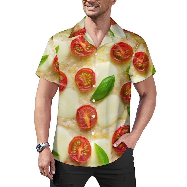 Yummy Zesty Pizza Cuban Guayabera Beach Shirt Men Summer Tropical Casual Aloha Hawaiian Tops - Heather Prints Shirts