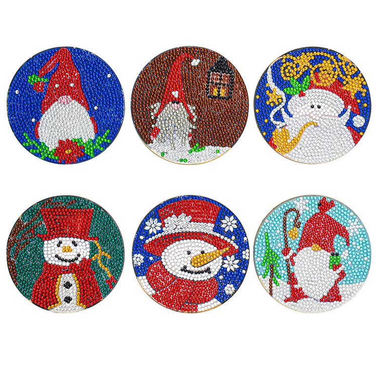 AA1080 (Wooden) DIY Diamond Coaster Christmas Style 6pcs Comes with Mat Stand