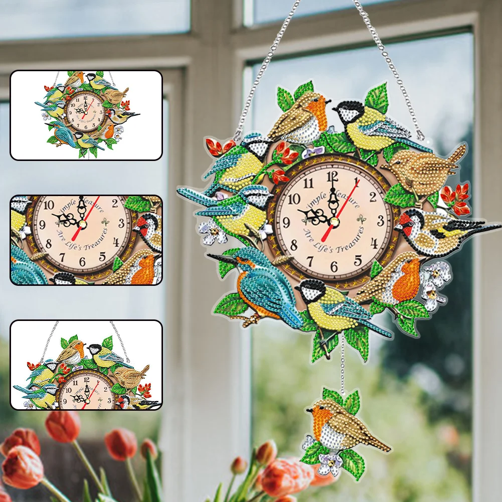 DIY Bird Acrylic Special Shaped Crystal Diamond Clock Kit Living Room Decoration
