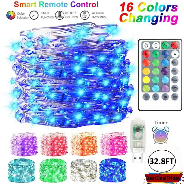 16 Colors Changing Fairy Lights, USB Copper Wire 100LED Remote String Lights for Indoor, Oudoor, Room, Party, Christmas Decor