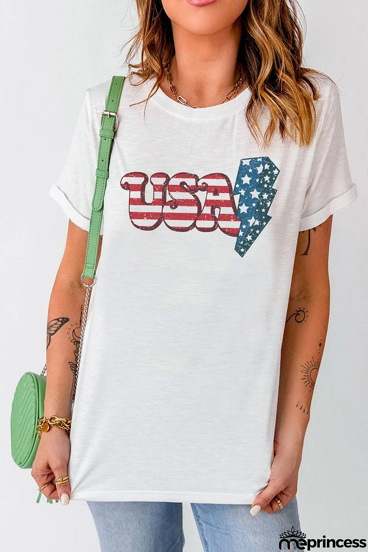 USA Lightning Graphic Round Neck Tee