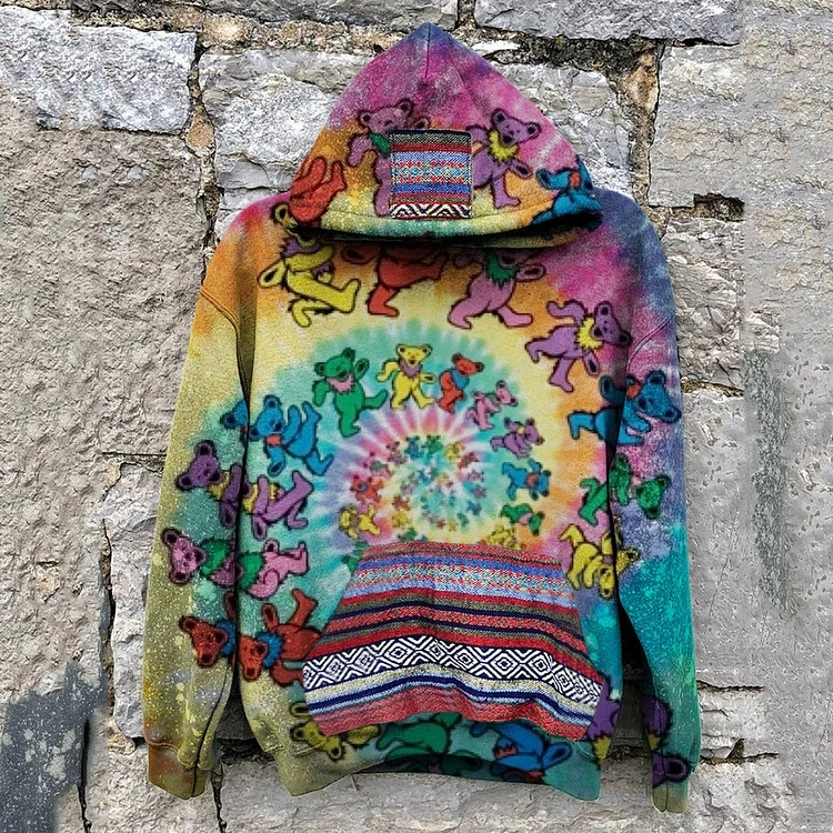 Retro printed Pullover Hooded casual sweater