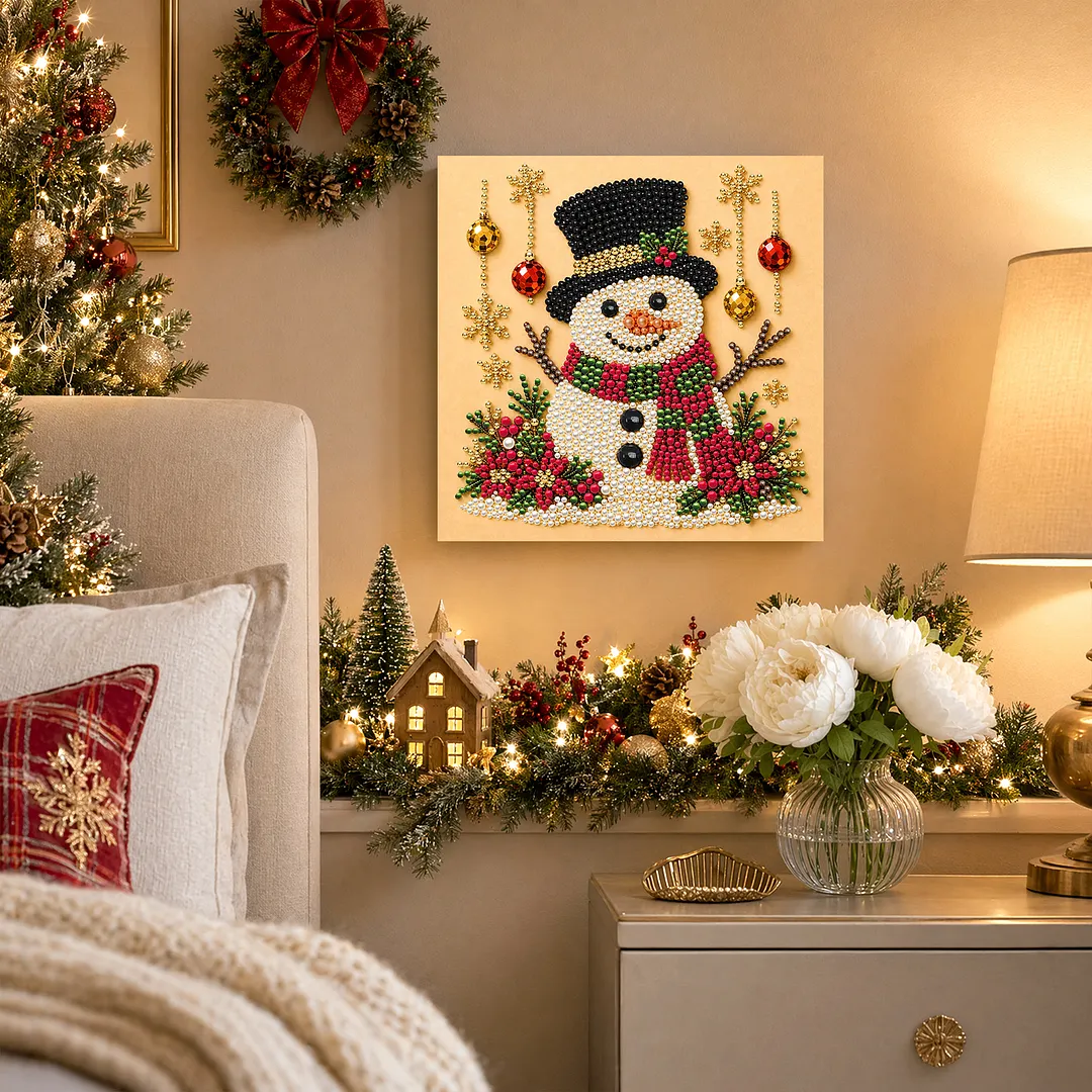 DIY Pearl Painting Art Kits with Frame 7.87x7.87in Home (Christmas for SNOWMAN)