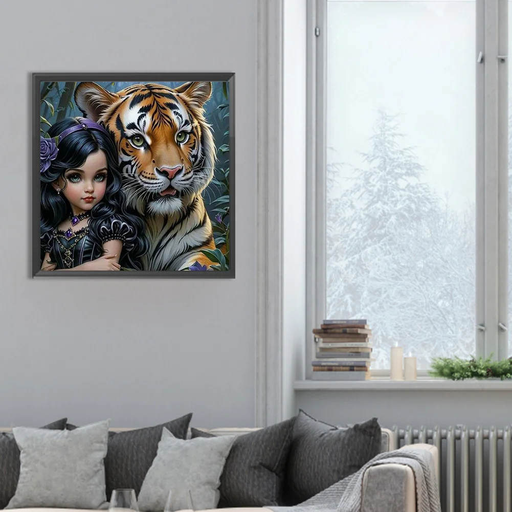 Diamond Painting - Full Round Drill - Tiger Girl(Canvas|30*30cm)