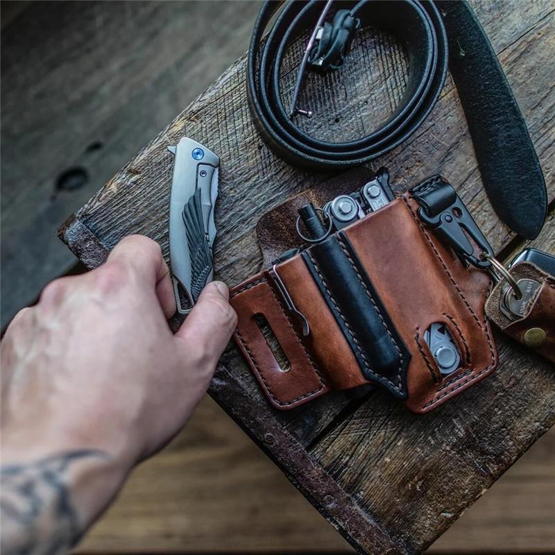 Men's Genuine Leather EDC Belt Loop Waist Outdoor Multitool Sheath