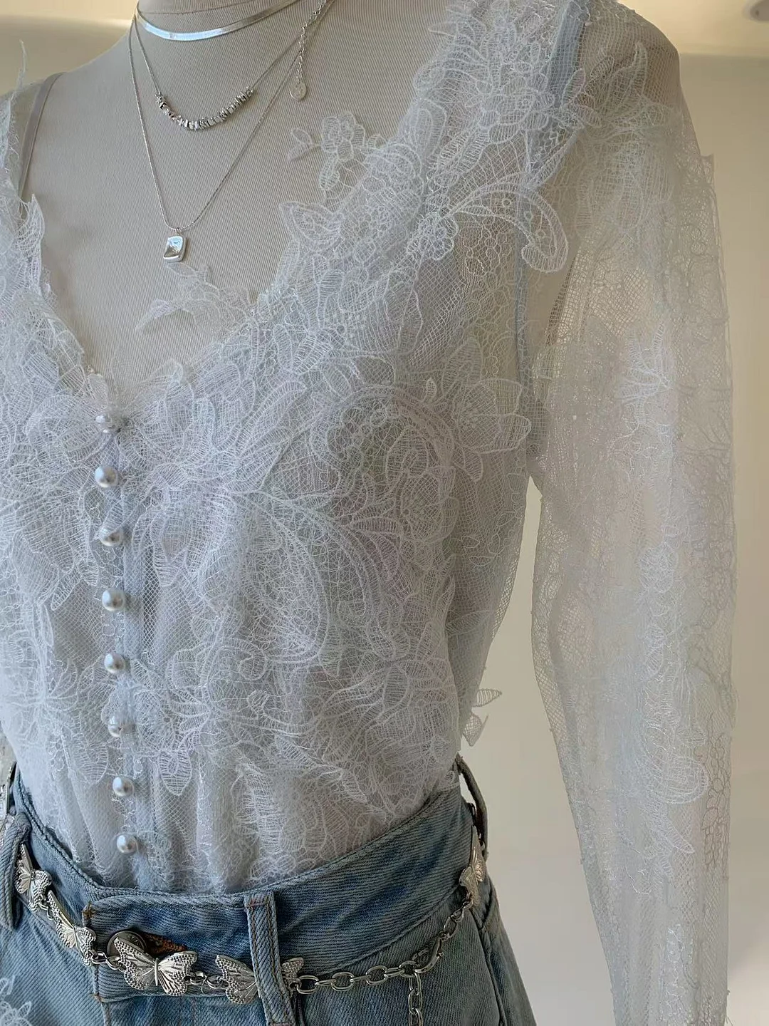 Lace Blouse Two Piece Set