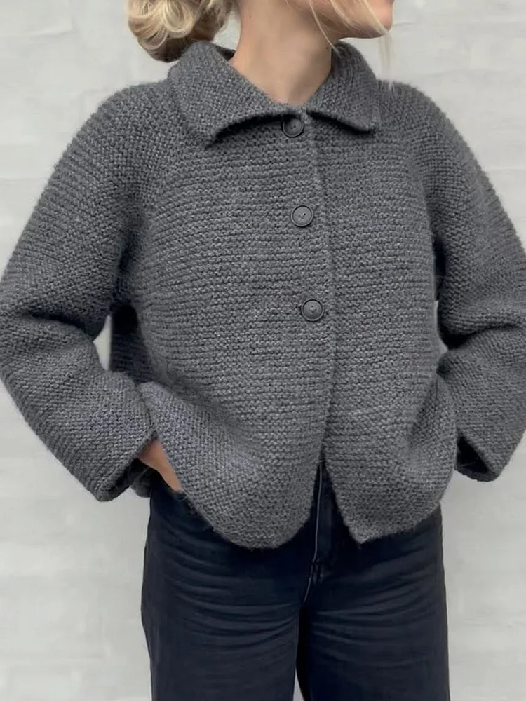Lapel Button-down Knitted Cardigan Top