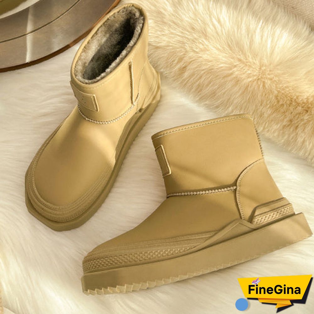 Women's Casual Solid Color Round Toe Flat Sole Plush Boots