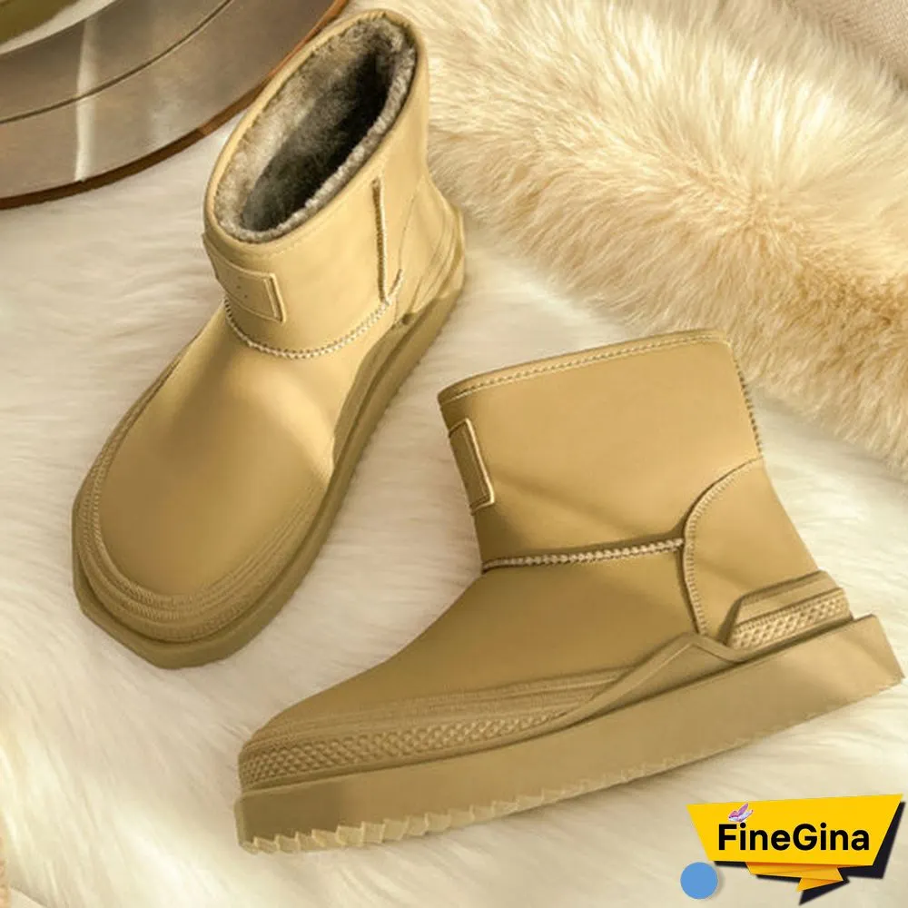 Women's Casual Solid Color Round Toe Flat Sole Plush Boots