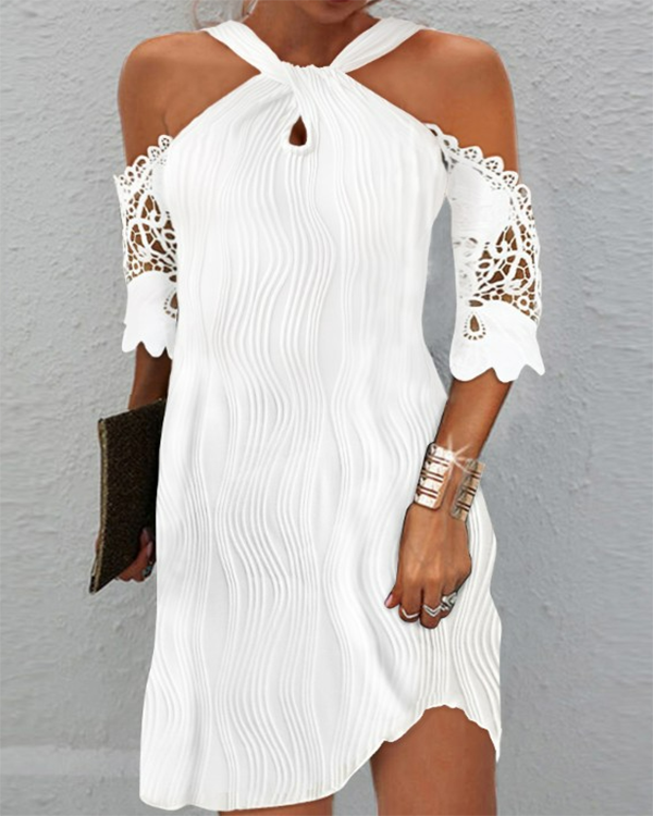 Fashion classic texture lace off-shoulder sleeveless dress