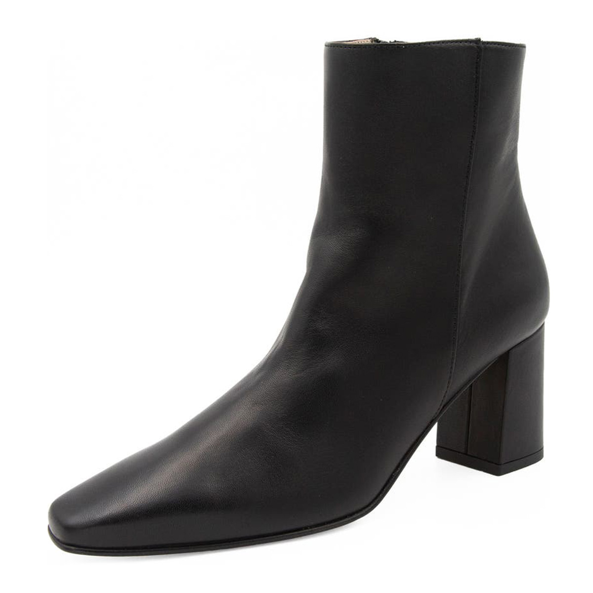 Black Square Toe Chunky Heel Short Boots for Women with Zipper Nicepairs