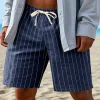 2026 Casual Fashion Drawstring Shorts, European And American Style, Elastic Fit, Trendy Men's Thin Linen Beach Shorts by Inlyline