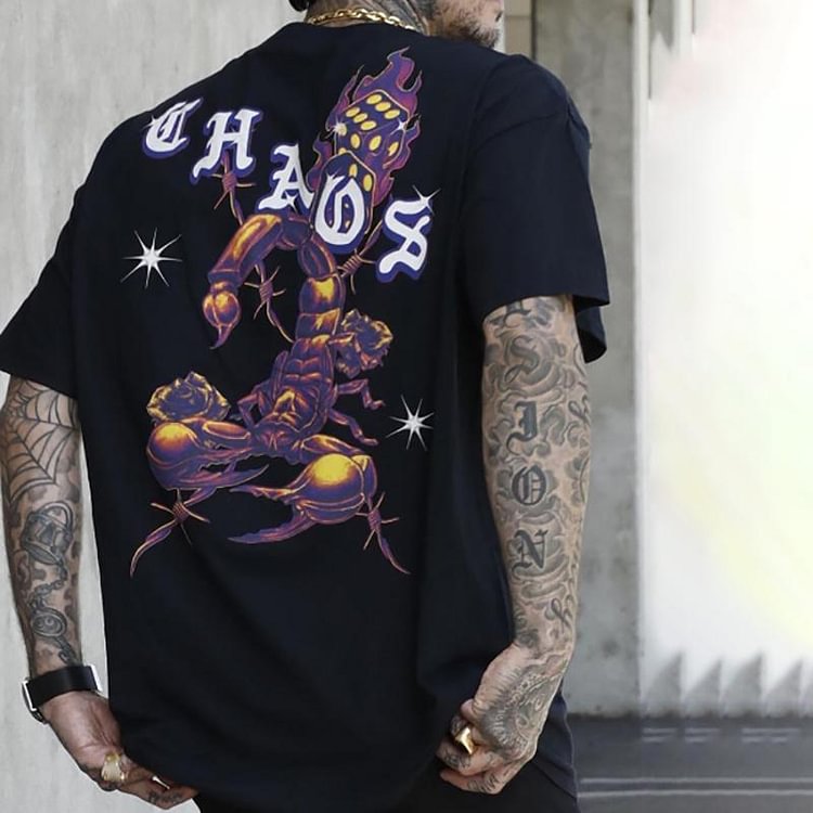 Men's fashion short sleeves scorpion printed casual T-shirt