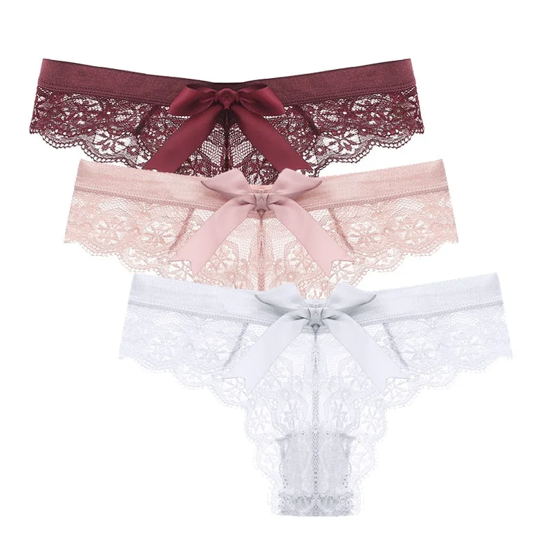 Women Sexy Lace Panties Low-waist Underwear Thong Female 2021 New Temptation G String Breathable T-back Lingerie 3PCS