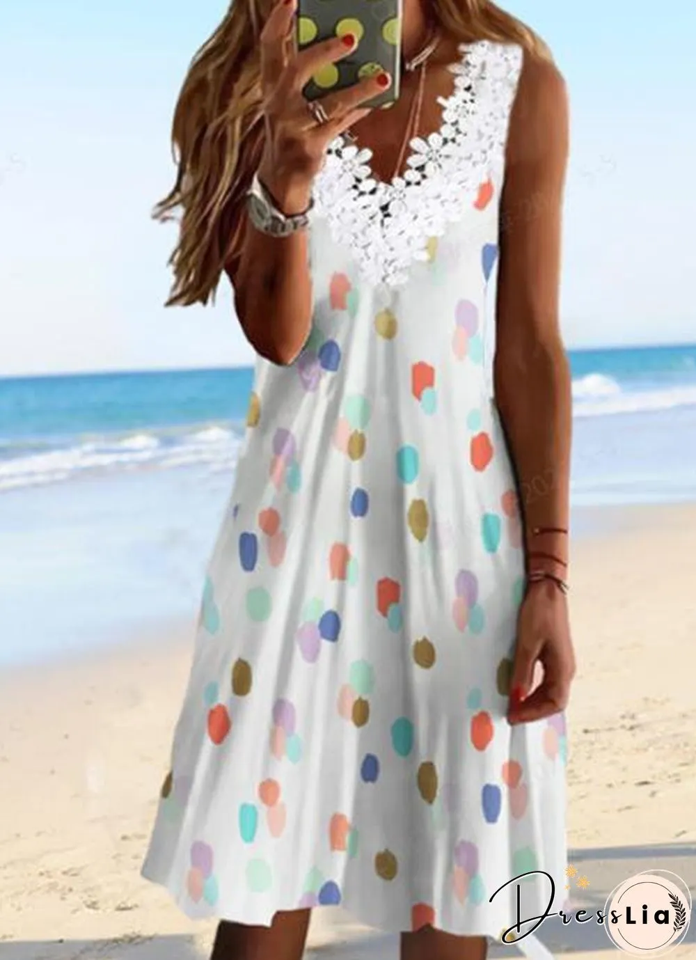 Casual Polka Dots Sleeveless Knitting Dresses