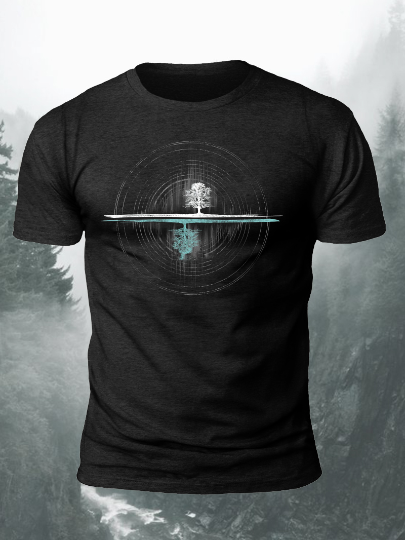 Yin Yang Tree of Life Soundwave Print Short Sleeve Men's T-Shirt