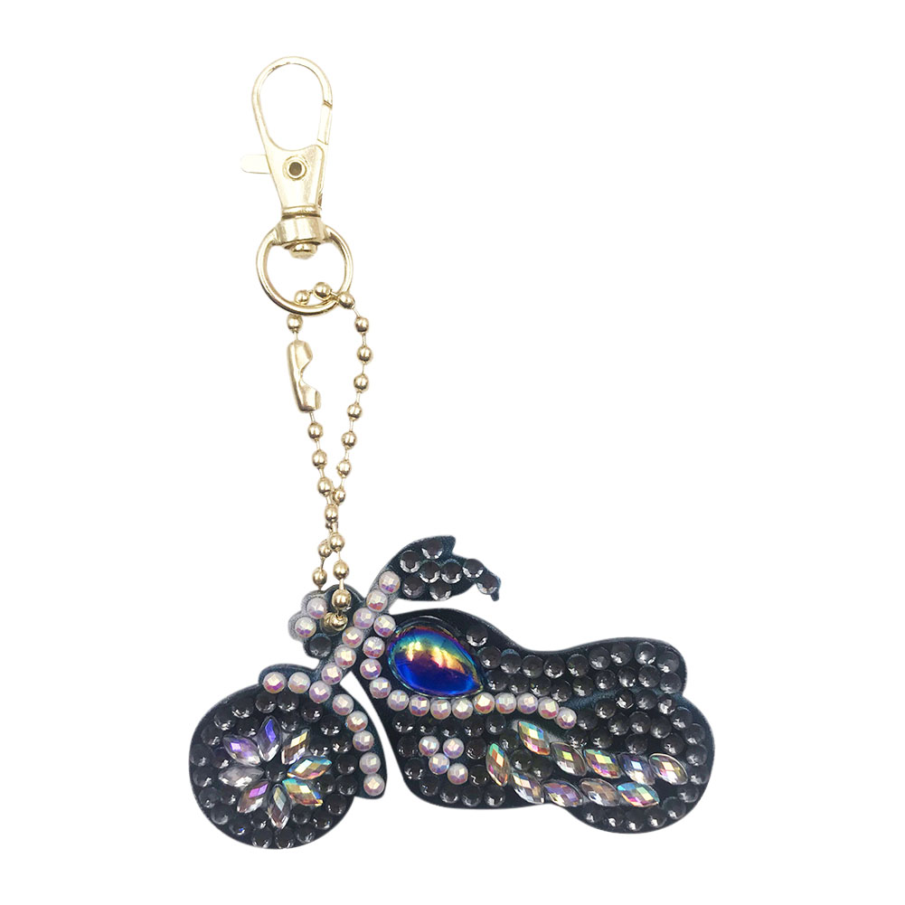 Motorcycle Special Shaped DIY Bright Diamond Painting Kit Keychain for Bag