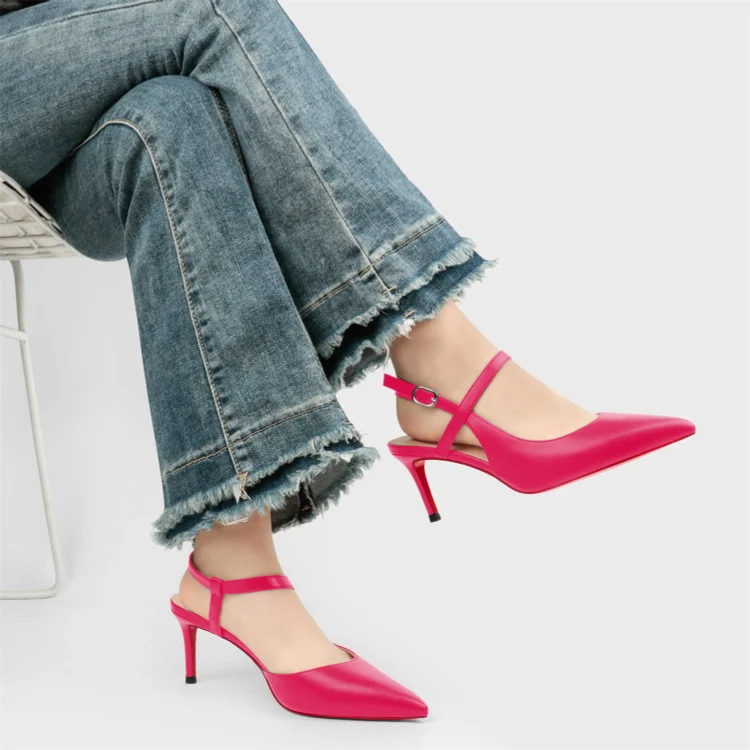 2.26inch Slingback Pumps Cross Ankle Strap Kitten Pointy Toe Red Bottoms Heels VOCOSI VOCOSI