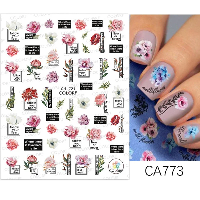 1PC Spring Palm Flowers Leaves 3D Nail Stickers Self-Adhesive Slider Nail Art Decorations Geometry Decals Manicure Accessories-Nail Inspo