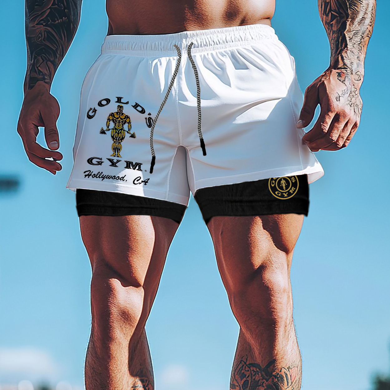 Vintage Gym Logo Double Layer Drawstring Gym Shorts