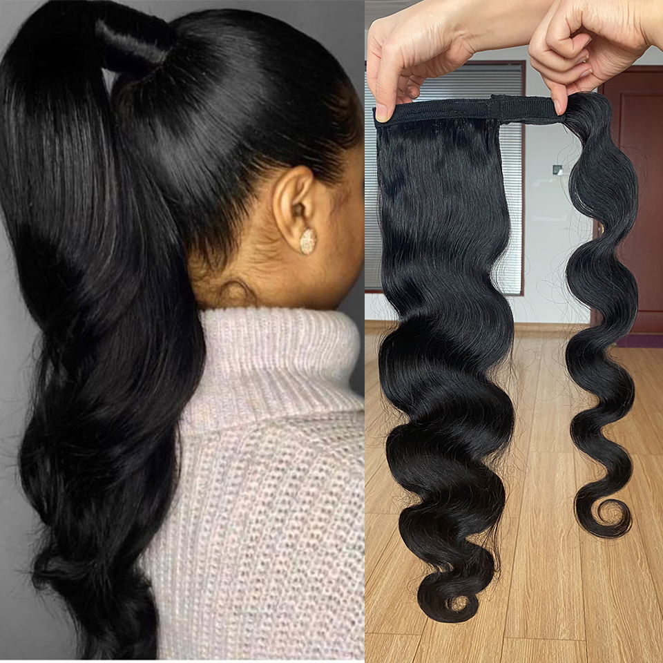 Body Wave 12A Warp Around Ponytails 100% Human Hair Ponytails