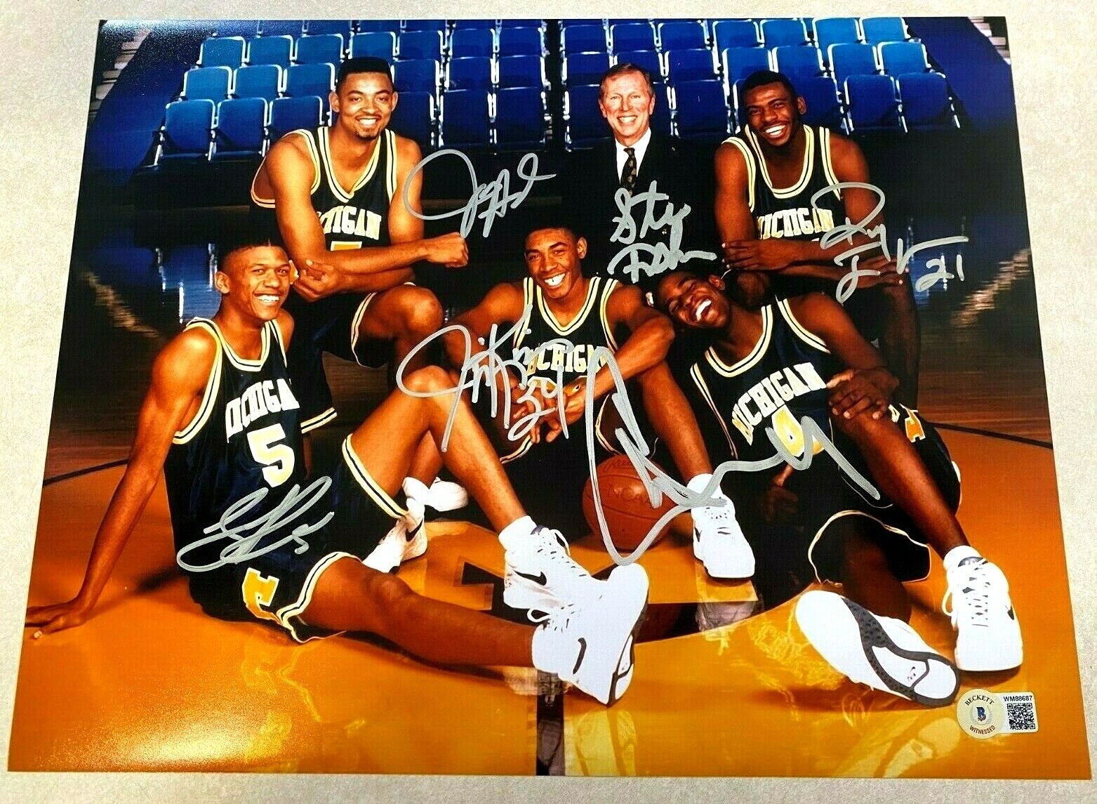 Michigan Wolverines FAB FIVE Signed 11x14 Photo Poster painting WEBBER/ROSE/HO