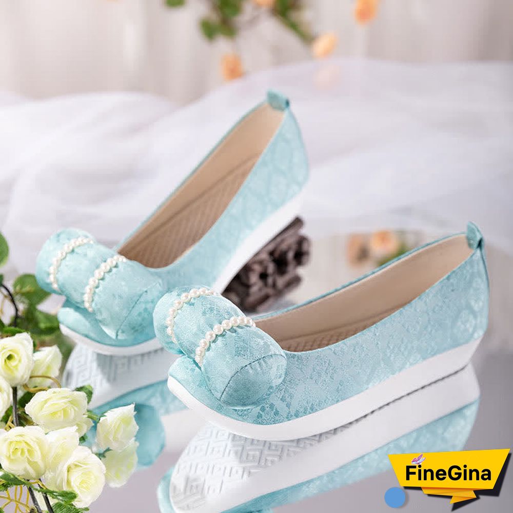 Vintage Embroidery Pearl Pillow Trim Flats Shoes