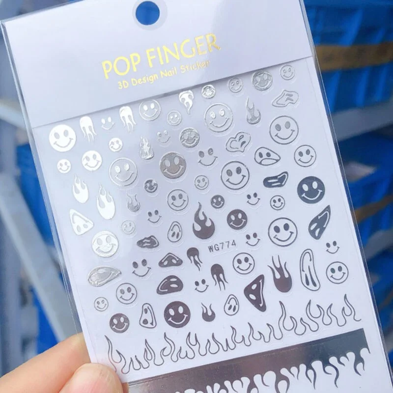 Nail Stickers 6 Colors Abstract Colorful Flame Design Sticky Nail Art Decoration DIY Grimace Smiley Nail Decals 80*103mm