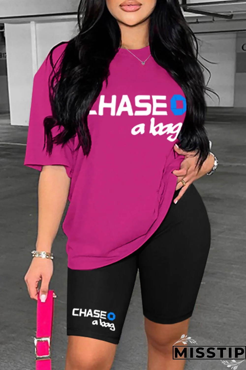 Ginger Casual Letter Print Basic O Neck Short Sleeve Two Pieces