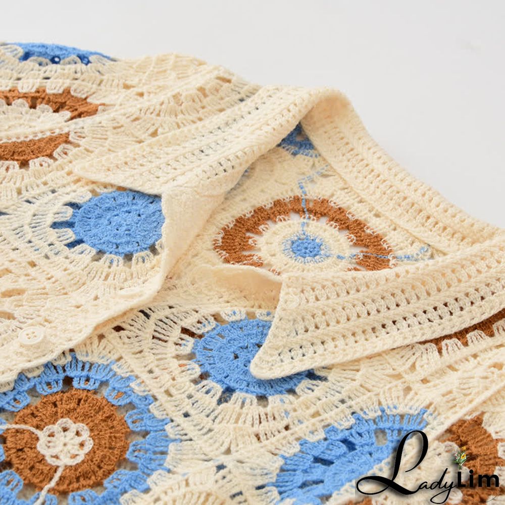 Crochet Hollow T-Shirt Fringed Split Denim Pants Two Pieces Set