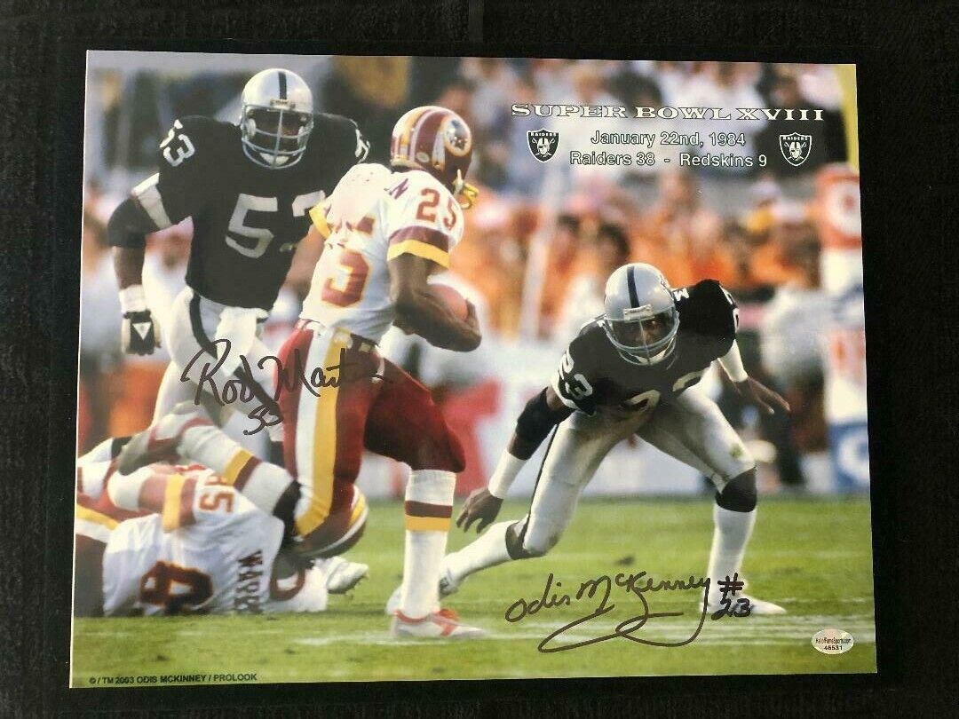 Los Angeles Raiders Super Bowl XVIII Signed 11x14 Photo Poster painting Rod Martin Odis McKinney