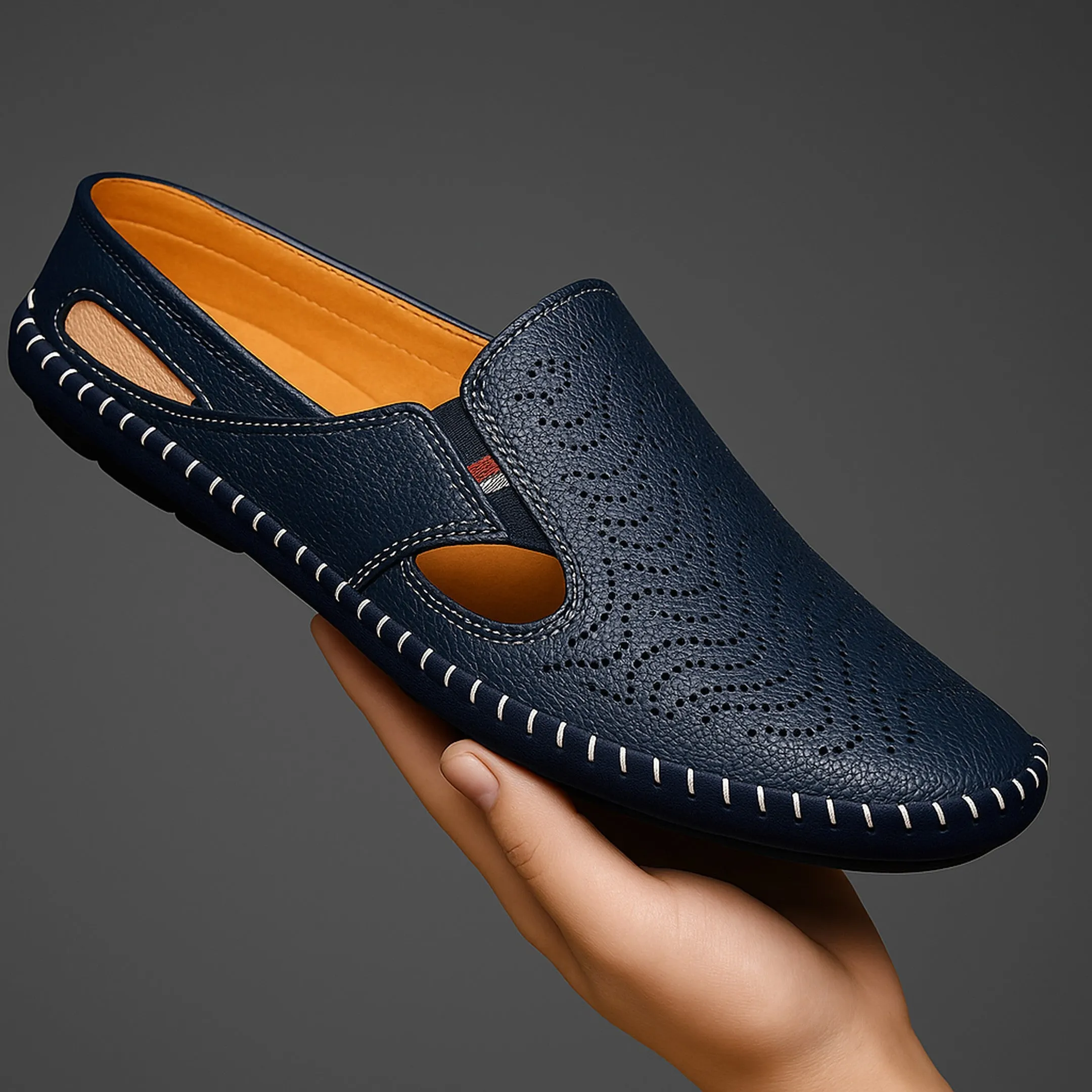 Men's Perforated Leather Driving Sandals &ndash; Breathable Summer Pair