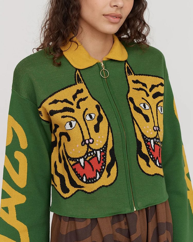 Fun tiger symmetrical sweater coat